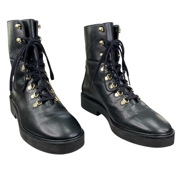 Stuart Weitzman Women’s Zadie Black Leather Combat Boots Size US 8.5 - Picture 5 of 10